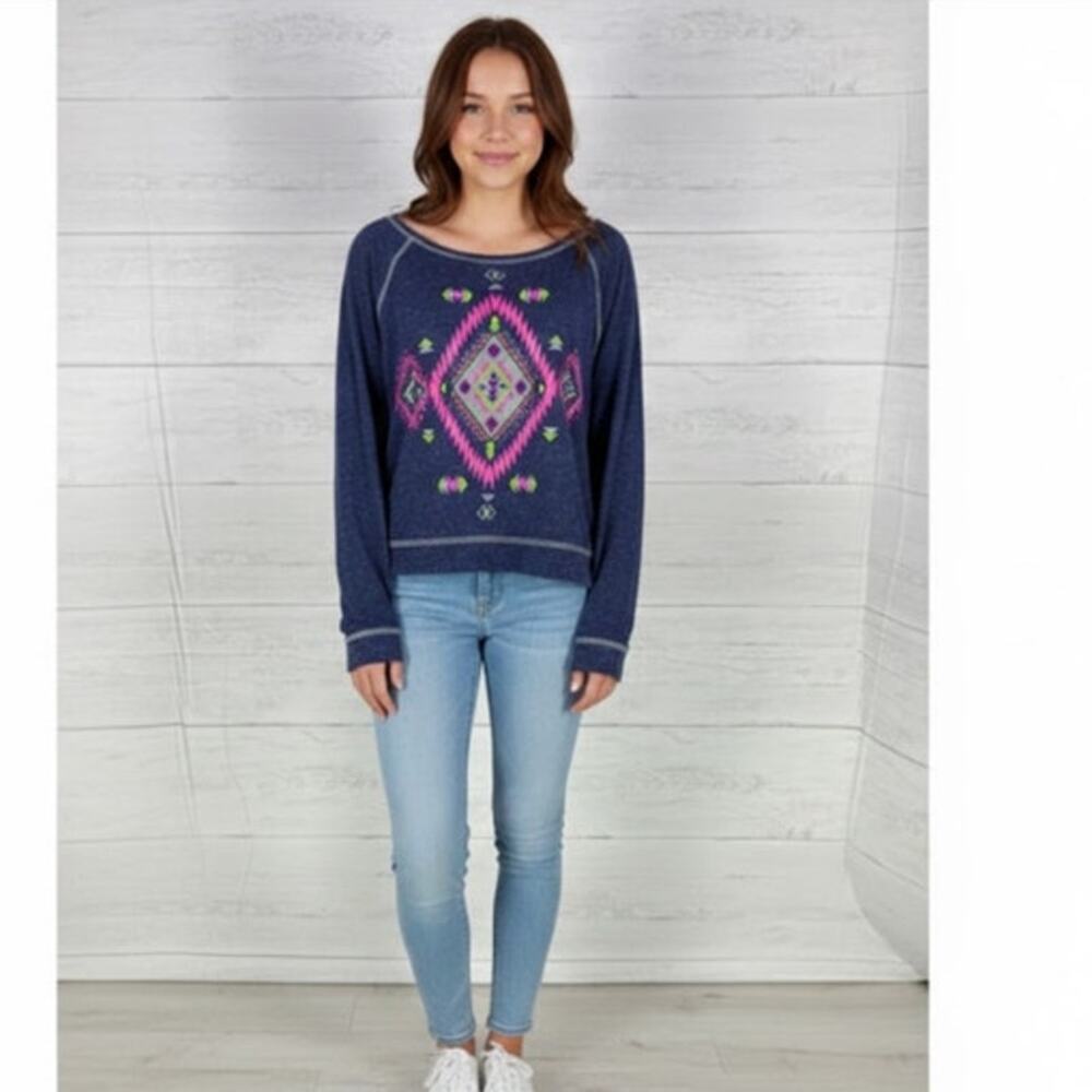 VTG Delias‎ Y2K Large blue pink tribal knit blouse whimsygoth preppy women USA